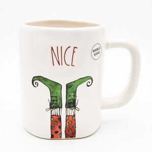 Rae Dunn Christmas Mug, Naughty Nice Elf 16oz Ceramic White Coffee Cup, New